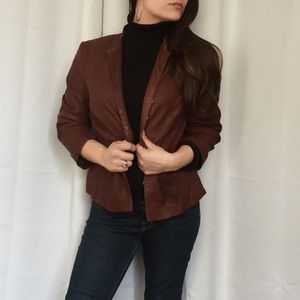 Worth Designer Brown Leather Fitted Blazer Jacket
